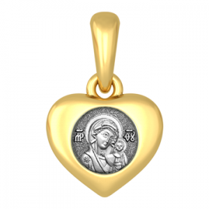 Серебряная иконка в форме сердца Казанская Богородица
