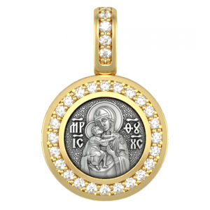 Миниатюрная иконка с фианитами Богородица Феодоровская