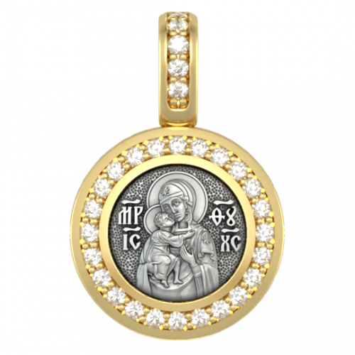 Миниатюрная иконка с фианитами Богородица Феодоровская