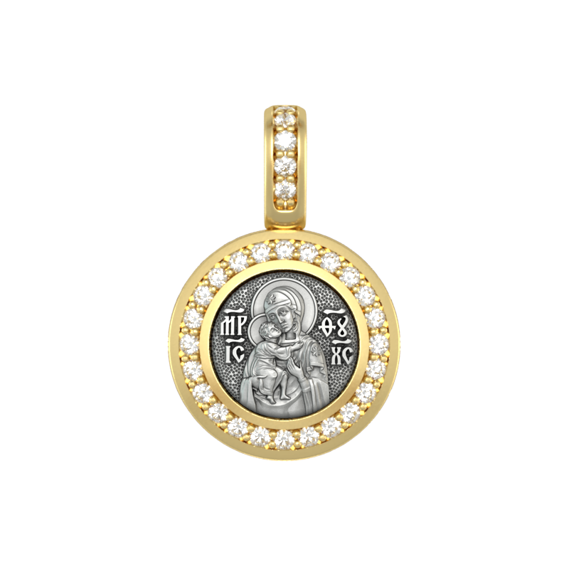 Миниатюрная иконка с фианитами Богородица Феодоровская