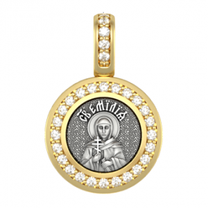 Миниатюрная иконка с фианитами Святая Эмилия