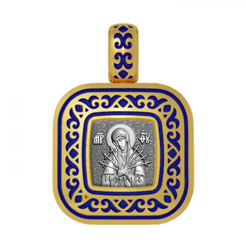 Подвеска с цветной горячей эмалью Богородица «Семистрельная»