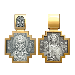 Позолоченный нательный образок Святой воин Артемий