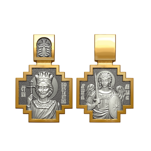 Позолоченный нательный образок Святой Константин