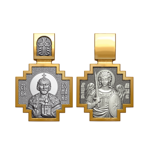 Позолоченный нательный образок Святой Роман Рязанский
