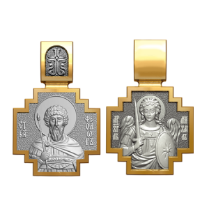 Позолоченный нательный образок Святой Феодор