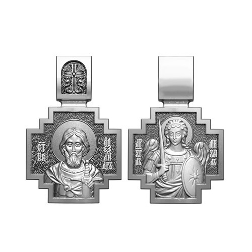 Серебряный нательный образок Святой Александр Невский