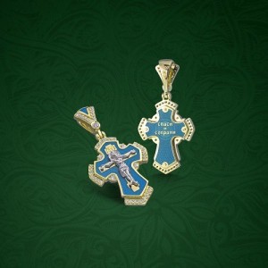 Православный крест с эмалью КЭ118 (фианит)