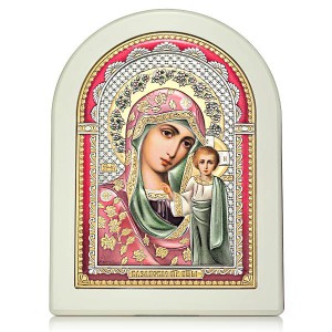 Богородица «Казанская» — икона в окладе из серебра
