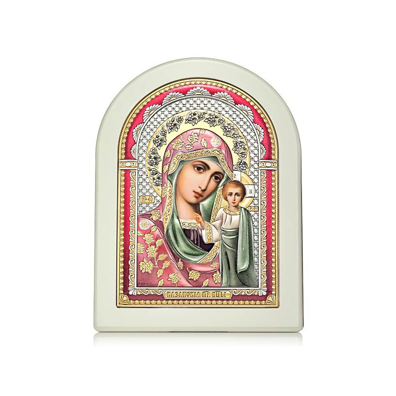 Богородица «Казанская» — икона в окладе из серебра