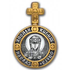 Серебряный образок в форме круга Святая княгиня Ольга