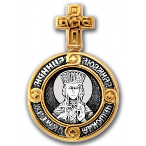 Серебряная иконка круглой формы Святая Людмила