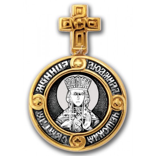 Серебряная иконка круглой формы Святая Людмила
