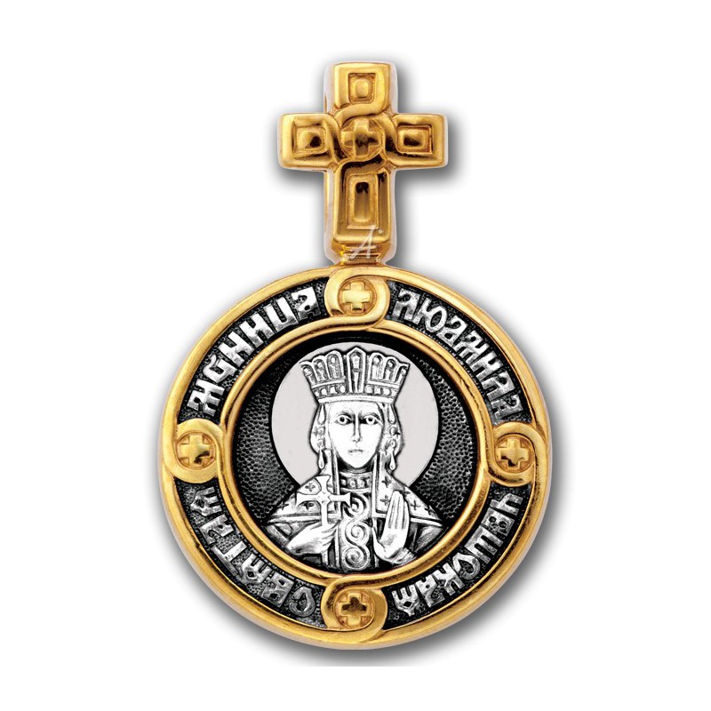 Серебряная иконка круглой формы Святая Людмила