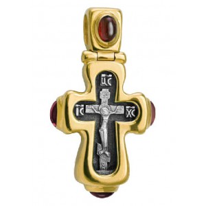 Нательный «Праздничный» крест с гранатами (Кс.587.1)