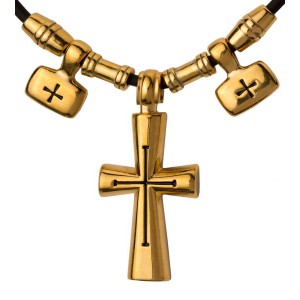 Нательный крест с подвесками на шнуре гайтане (Кс.725)