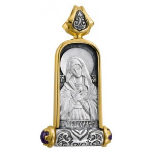Образок Божия Матерь Умиление и Святой Серафим (аметист)