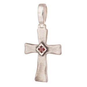 Серебряный крестик с гранатом «Господи Помилуй» (Кс.771.с)