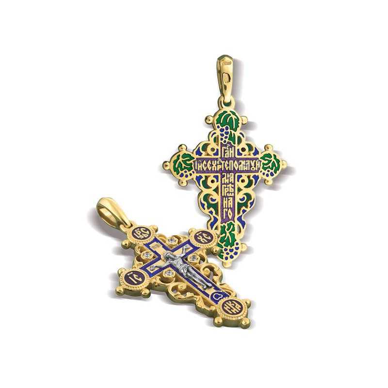 Православный крест с эмалью КЭ 01 (фианит)