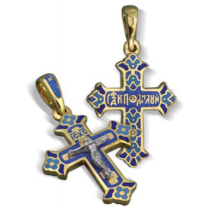 Нательный православный крест с эмалью КЭ 08