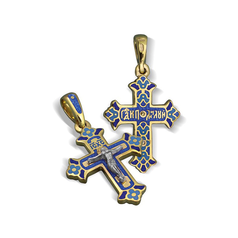 Нательный православный крест с эмалью КЭ 08