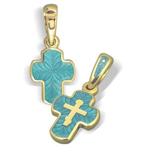 Нательный православный крестик с голубой эмалью