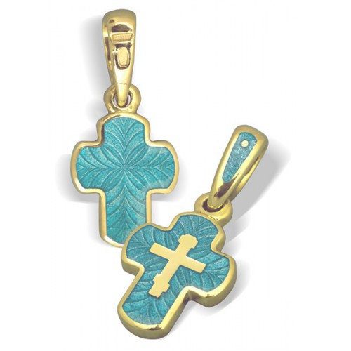 Нательный православный крест с бирюзовой эмалью