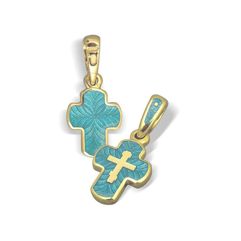 Нательный православный крестик с голубой эмалью