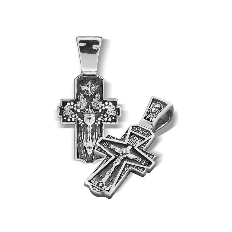 Серебряный нательный крестик «Евхаристия»
